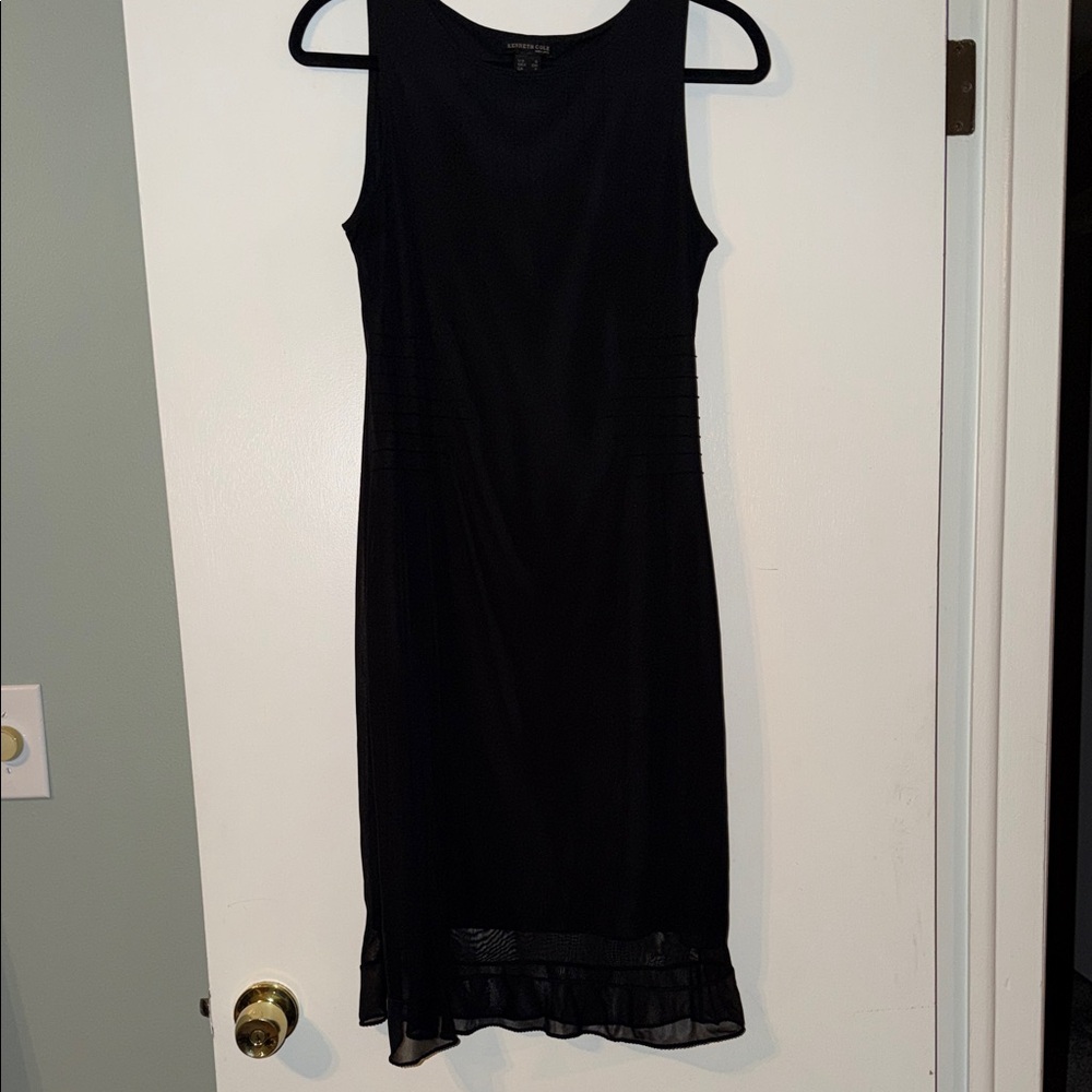 Kenneth Cole Black Sleeveless Midi Dress with Subtle Hem Ruffle